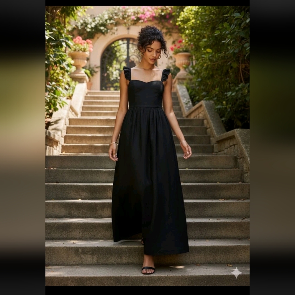NWT Reformation Vecchio in Black Linen Tie Back Maxi Tank Dress 8 $388 - Picture 2 of 10